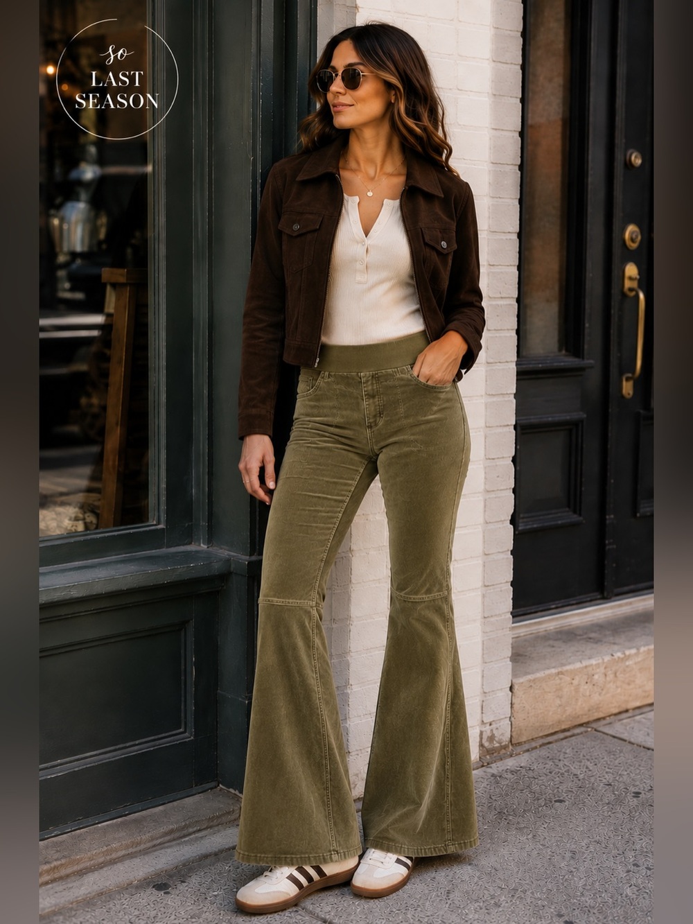 We The Free by Free People Olive Corduroy Pull-On Flare Pants Size 27